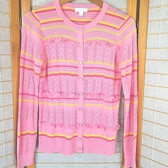 Charter Club Sweaters - Charter Club Pink and Yellow Knit Cardigan